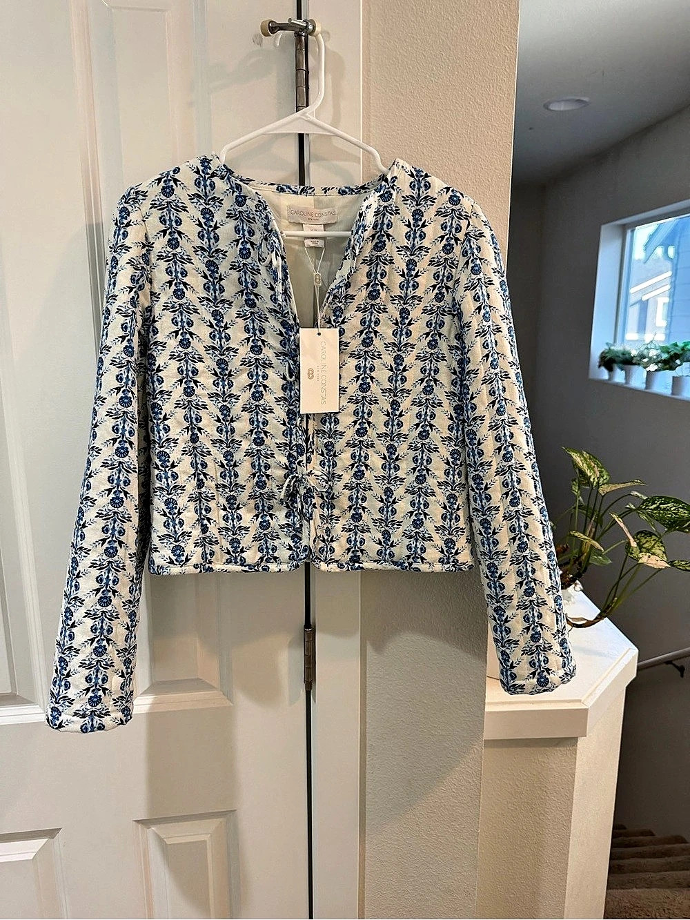 Caroline Constas Floral Jacket in White & Blue Size XS NWT